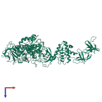 PDB entry 3klk coloured by chain, top view.
