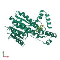 PDB entry 3klm coloured by chain, front view.