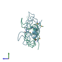 PDB entry 3klw coloured by chain, side view.