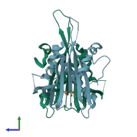 PDB entry 3klx coloured by chain, side view.