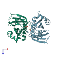 PDB entry 3klx coloured by chain, top view.