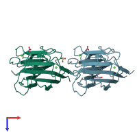 PDB entry 3km5 coloured by chain, top view.