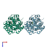 PDB entry 3km8 coloured by chain, top view.