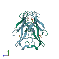 PDB entry 3kma coloured by chain, side view.
