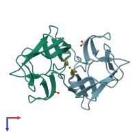 PDB entry 3kma coloured by chain, top view.