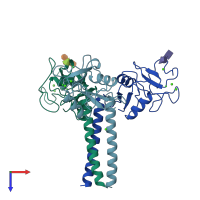 PDB entry 3kmb coloured by chain, top view.
