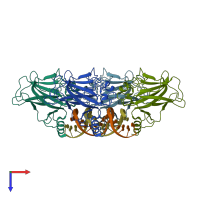 PDB entry 3kmd coloured by chain, top view.