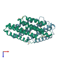 PDB entry 3kmi coloured by chain, top view.