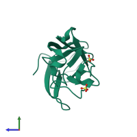 PDB entry 3kmj coloured by chain, side view.