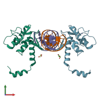 PDB entry 3kmp coloured by chain, front view.