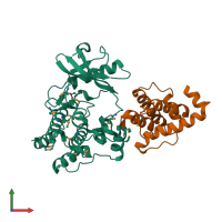 PDB entry 3kmu coloured by chain, front view.