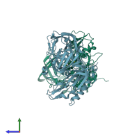 PDB entry 3kmx coloured by chain, side view.