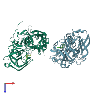 PDB entry 3kmy coloured by chain, top view.