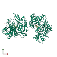 Homo dimeric assembly 1 of PDB entry 3kn0 coloured by chemically distinct molecules, front view.