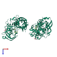 Homo dimeric assembly 3 of PDB entry 3kn0 coloured by chemically distinct molecules, top view.