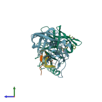 PDB entry 3kn2 coloured by chain, side view.