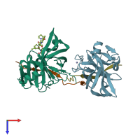 PDB entry 3kn2 coloured by chain, top view.