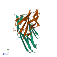 PDB entry 3knb coloured by chain, side view.