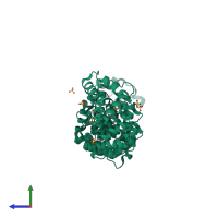 PDB entry 3knd coloured by chain, side view.