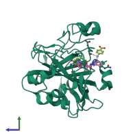 PDB entry 3kne coloured by chain, side view.
