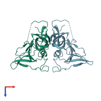 PDB entry 3knq coloured by chain, top view.