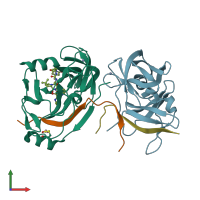 PDB entry 3knx coloured by chain, front view.