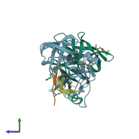 PDB entry 3knx coloured by chain, side view.