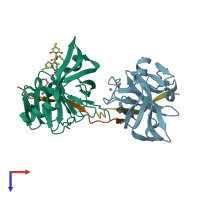 PDB entry 3knx coloured by chain, top view.