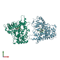 PDB entry 3koh coloured by chain, front view.