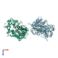 PDB entry 3koh coloured by chain, top view.