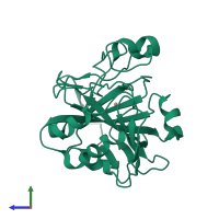 PDB entry 3kok coloured by chain, side view.