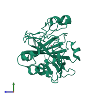 Monomeric assembly 1 of PDB entry 3kon coloured by chemically distinct molecules, side view.