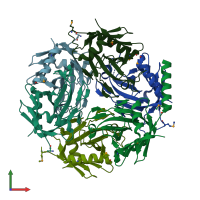 PDB entry 3kop coloured by chain, front view.