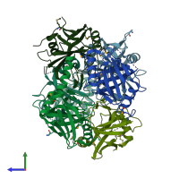 PDB entry 3kop coloured by chain, side view.