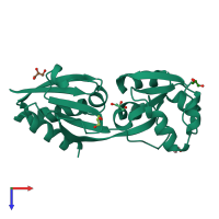 PDB entry 3kot coloured by chain, top view.