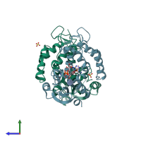 PDB entry 3kou coloured by chain, side view.