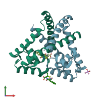 PDB entry 3kp2 coloured by chain, front view.