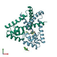 PDB entry 3kp3 coloured by chain, front view.