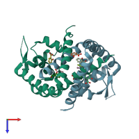 PDB entry 3kp6 coloured by chain, top view.