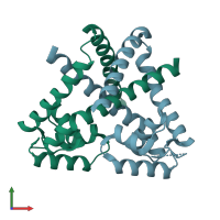 PDB entry 3kp7 coloured by chain, front view.