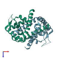 PDB entry 3kp7 coloured by chain, top view.