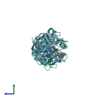 PDB entry 3kpj coloured by chain, side view.