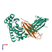 PDB entry 3kpn coloured by chain, top view.