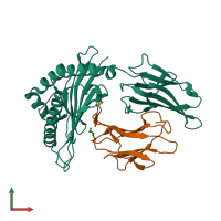 PDB entry 3kpp coloured by chain, front view.