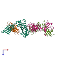 PDB entry 3kps coloured by chain, top view.