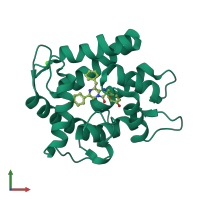 PDB entry 3kpx coloured by chain, front view.