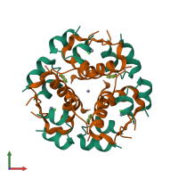 Hetero dodecameric assembly 1 of PDB entry 3kq6 coloured by chemically distinct molecules, front view.