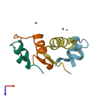 PDB entry 3kq6 coloured by chain, top view.