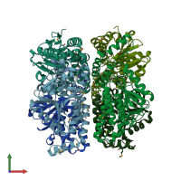 PDB entry 3kqf coloured by chain, front view.