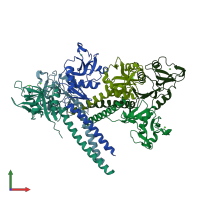PDB entry 3kqg coloured by chain, front view.